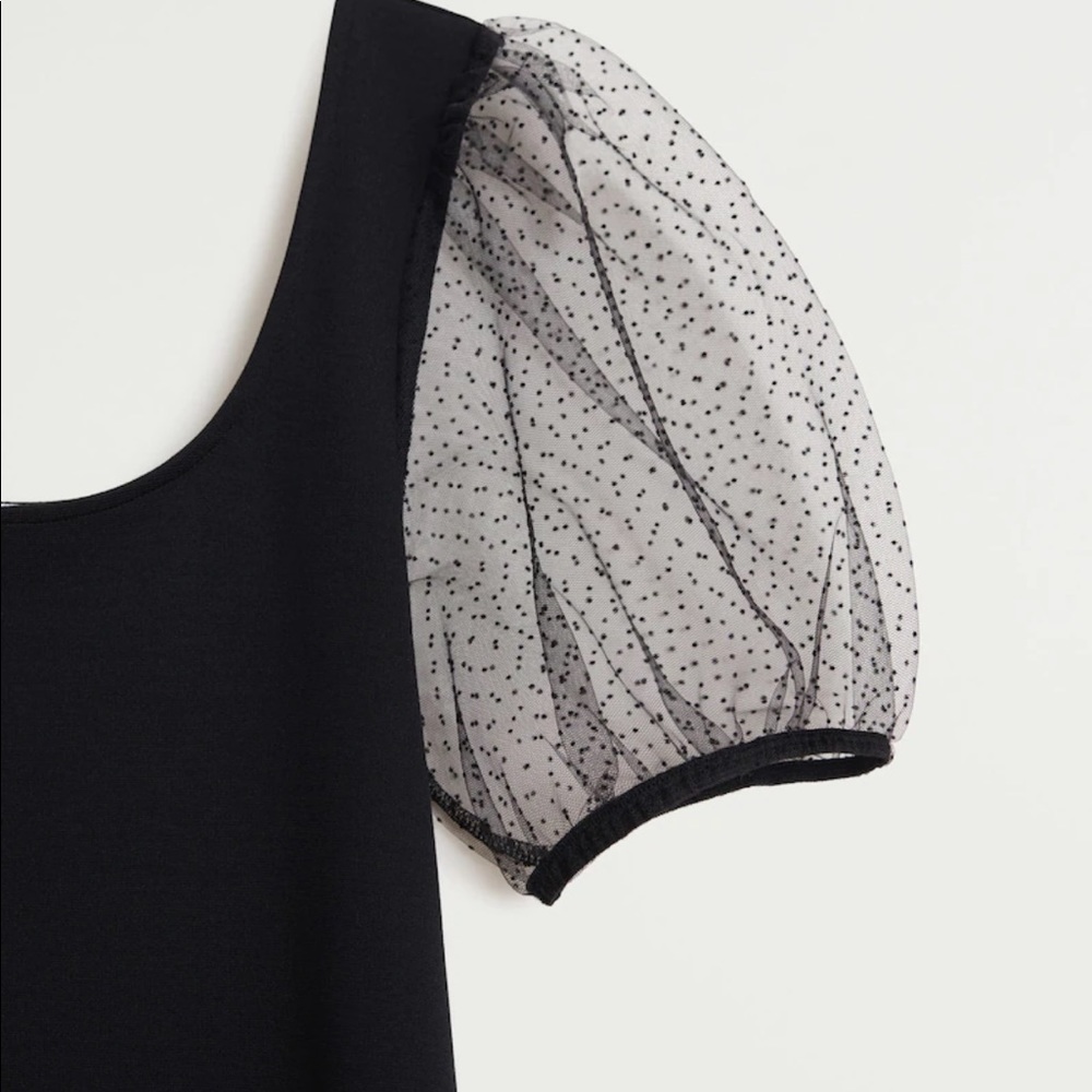 NWT Mango Square Neck Mesh Sheer Puff Sleeve Top - Picture 6 of 9